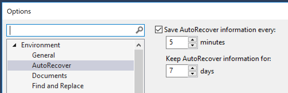 SSMS Script AutoRecovery Options